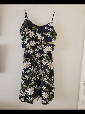 Floral Navy Spaghetti-Strap Midi Dress